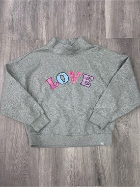 JoyLab Grey Mock-Neck Sweatshirt with Colorful LOVE Graphic